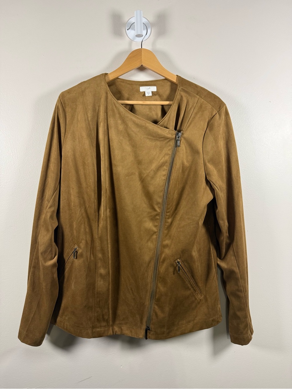 J. Jill Suede Asymmetrical Zip Jacket - Camel Brown
